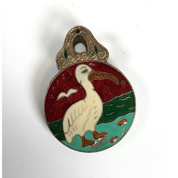 Vintage Greece Heavy Brass Enamel Large Paper Clip Bird Seagull Ocean 2.5”D - Picture 1 of 5